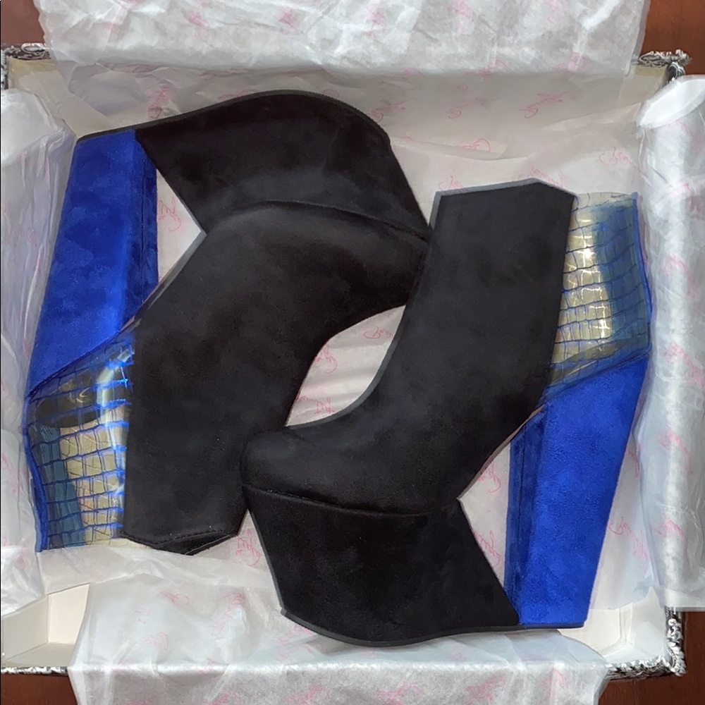 Black and Blue Platform Ankle Boots